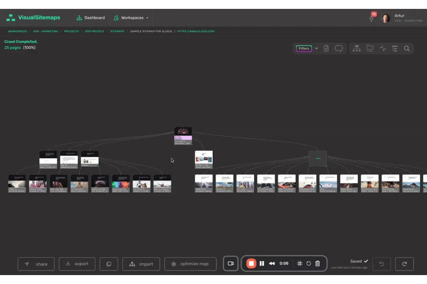 VisualSitemaps auto-generates visual sitemaps for UX audits.