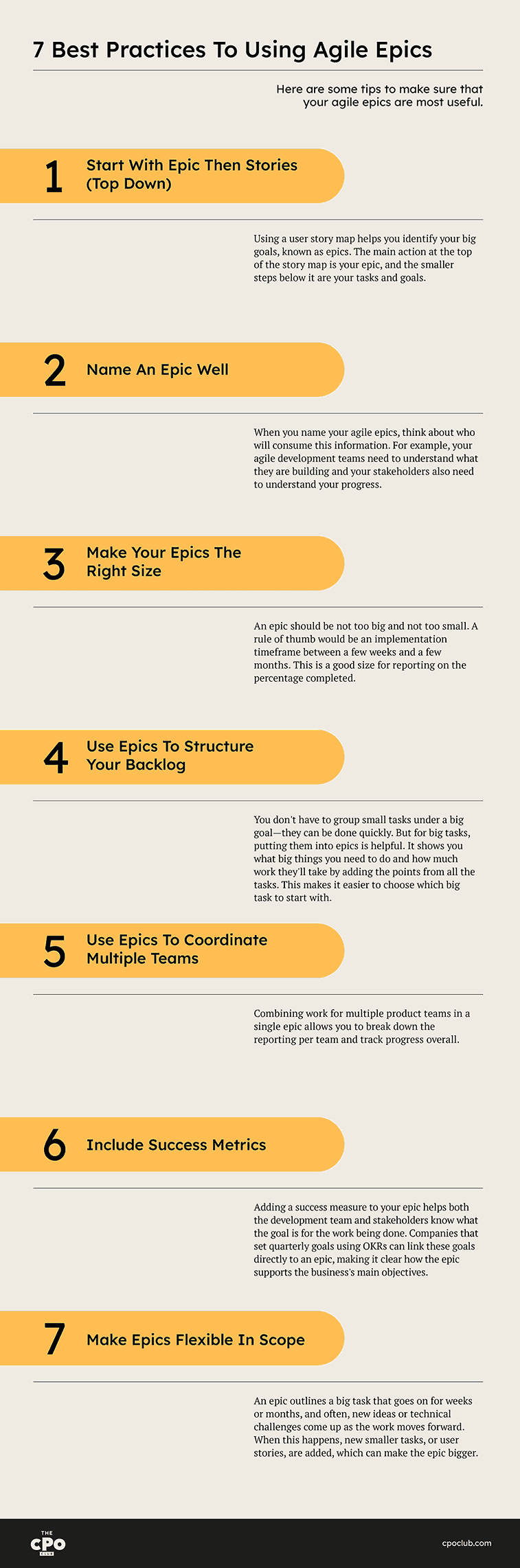 7 Best Practices To Using Agile Epics infographic