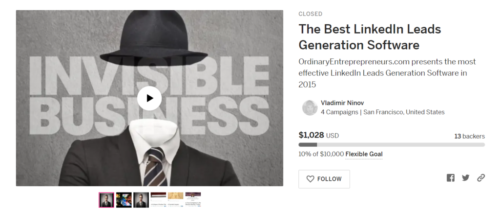 indiegogo crowdfunding campaign screenshot