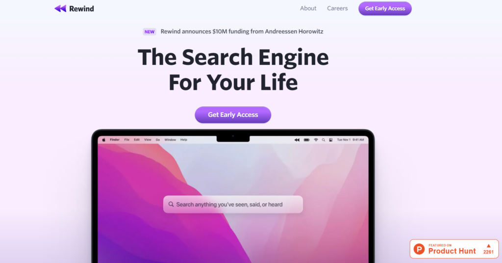 rewind.ai waitlist landing page screenshot