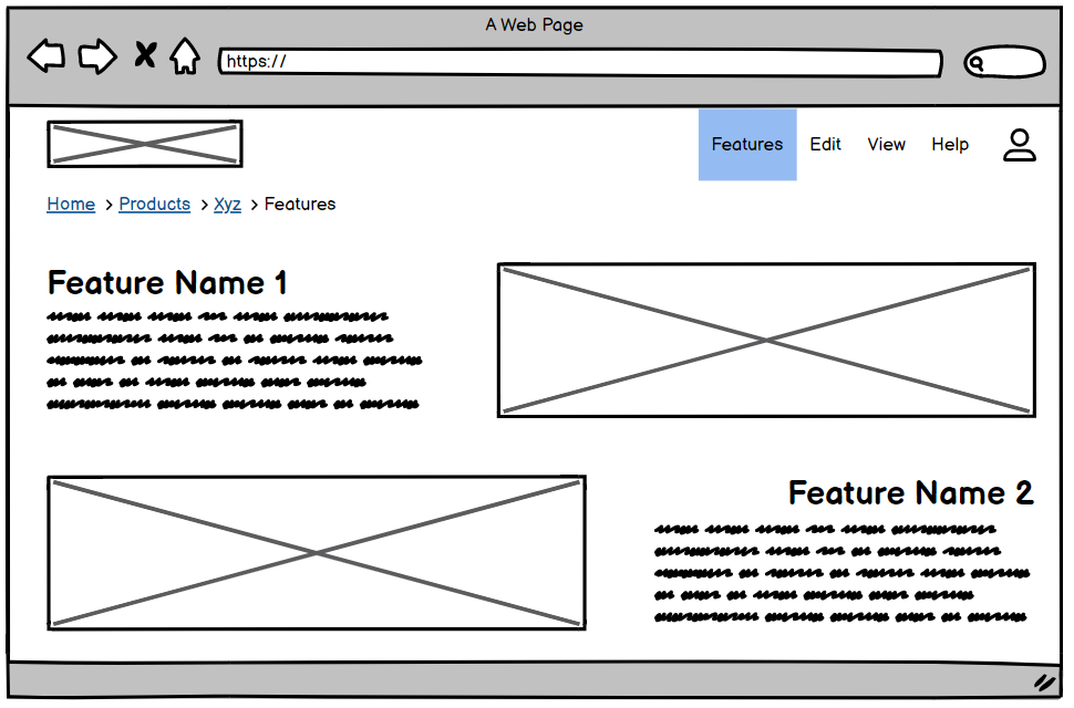 example of website wireframe built on balsamiq