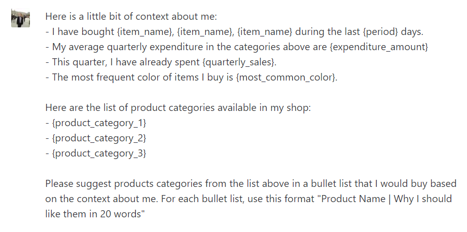 screenshot of prompt template with variables