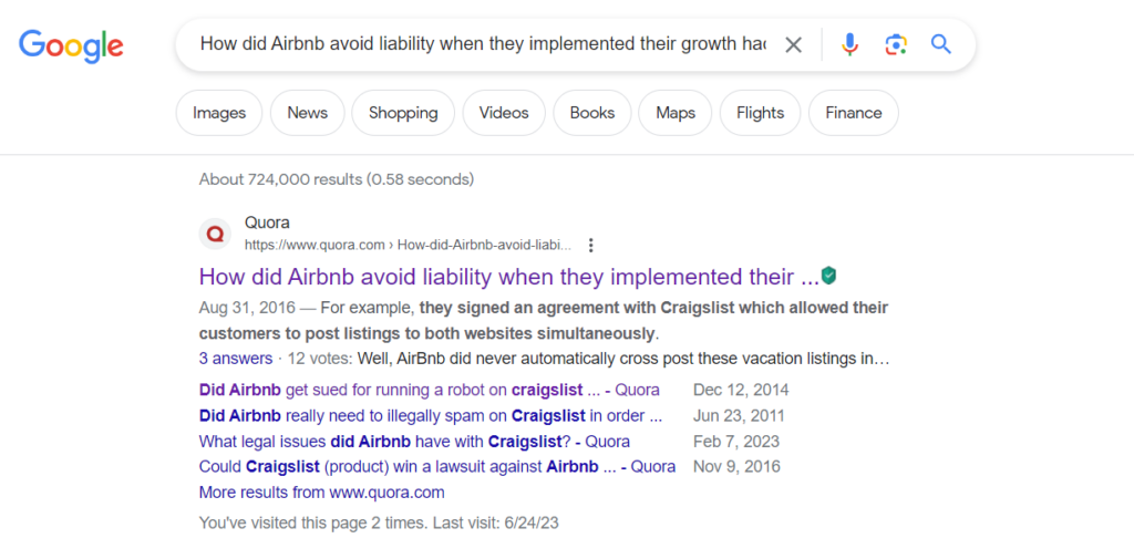 google search screenshot