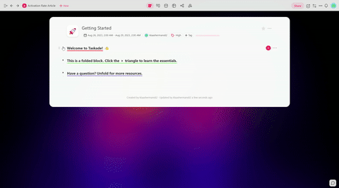 Taskade onboarding screen recording