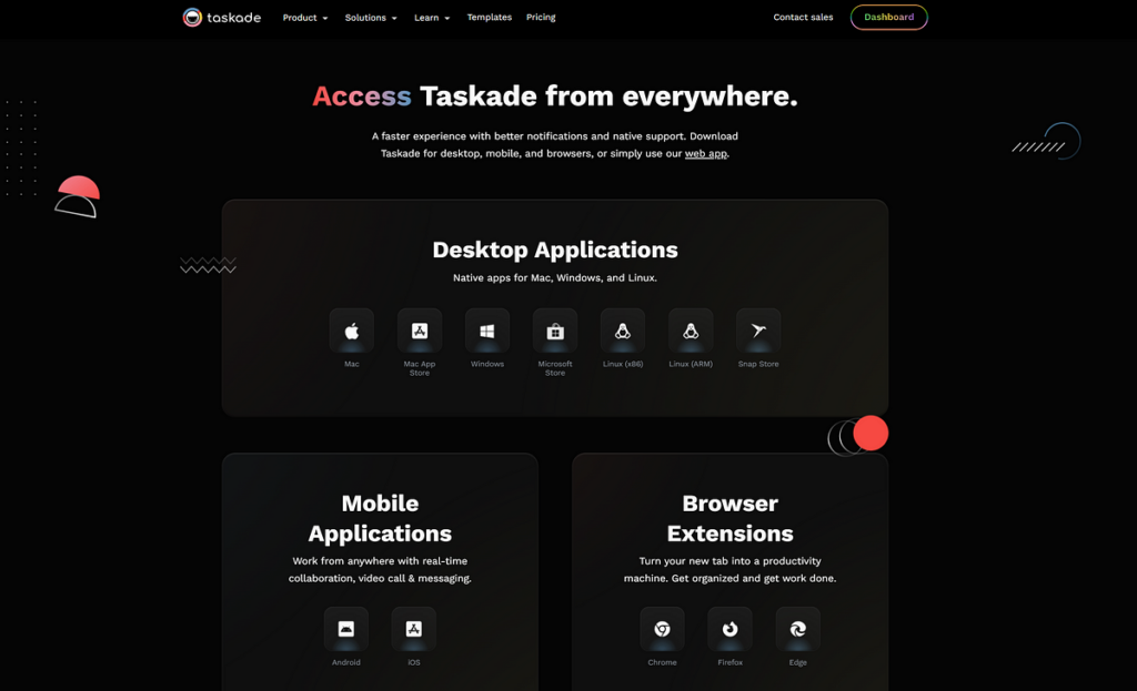 Taskade applications screenshot