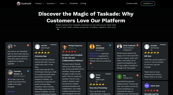 Taskade’s ratings and reviews screen recording