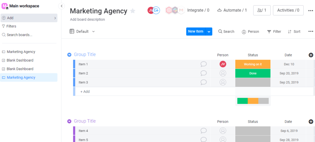 Monday.com Dev Review Screenshot Showing a Board