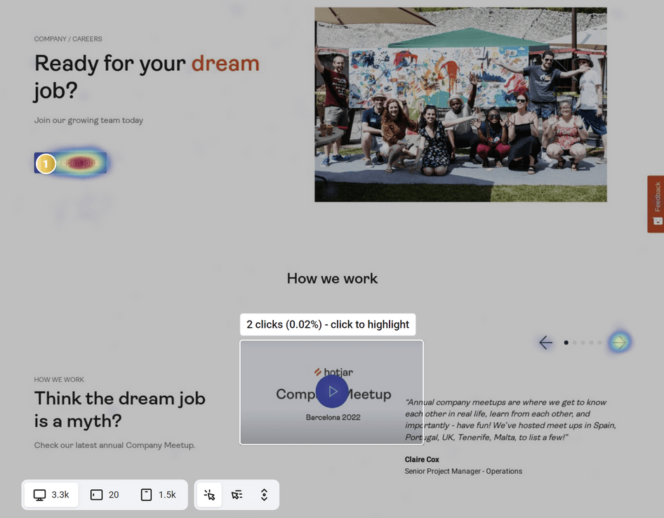 hotjar's careers clickmap screenshot