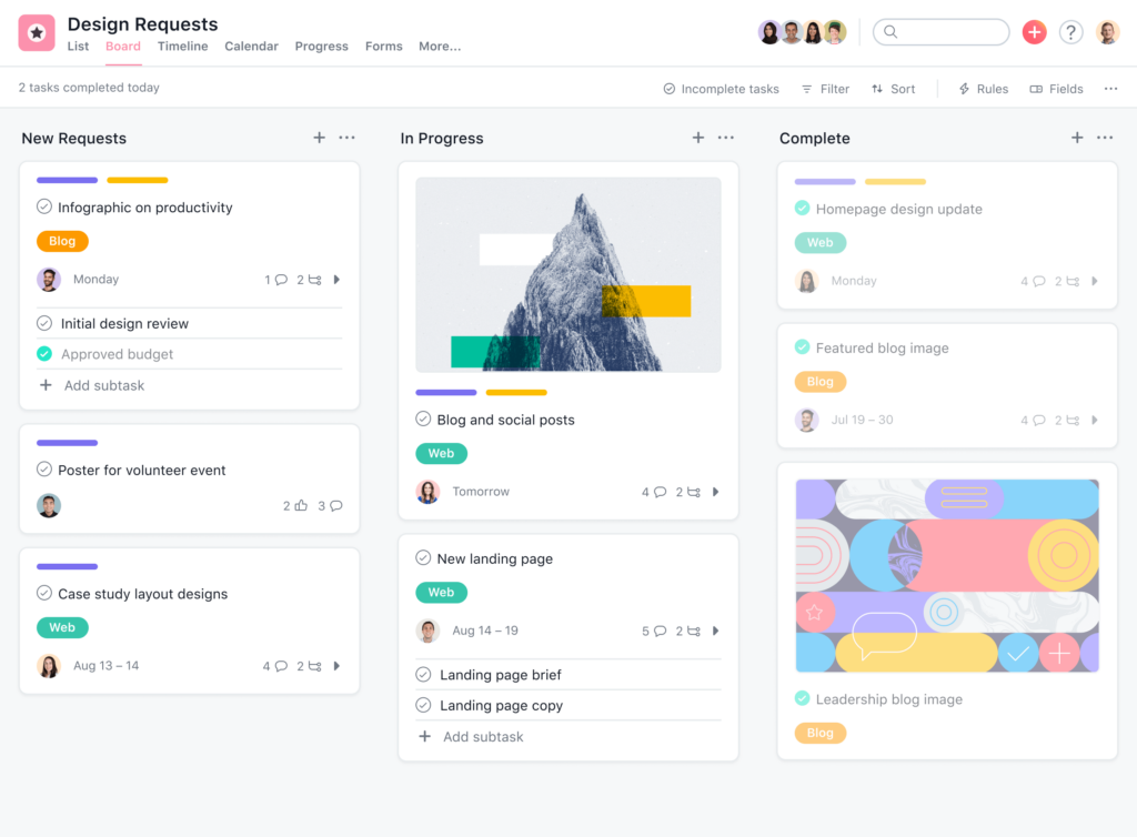 Asana software review screenshot showing kanban boards