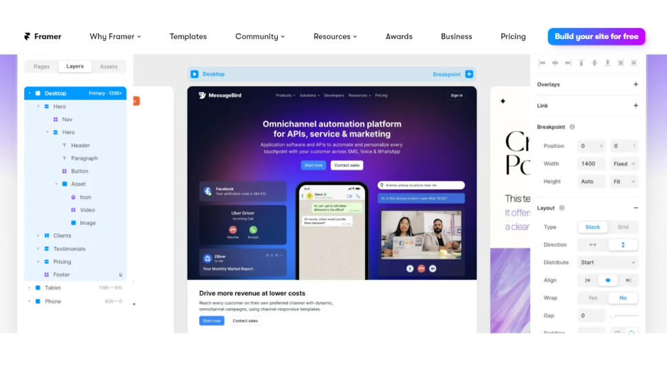 Framer software review, a screenshot of the tool's feature