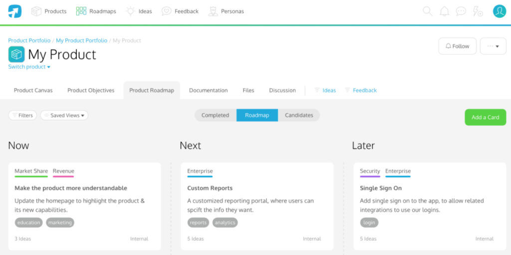 ProdPad software review, a screenshot of the tool's feature