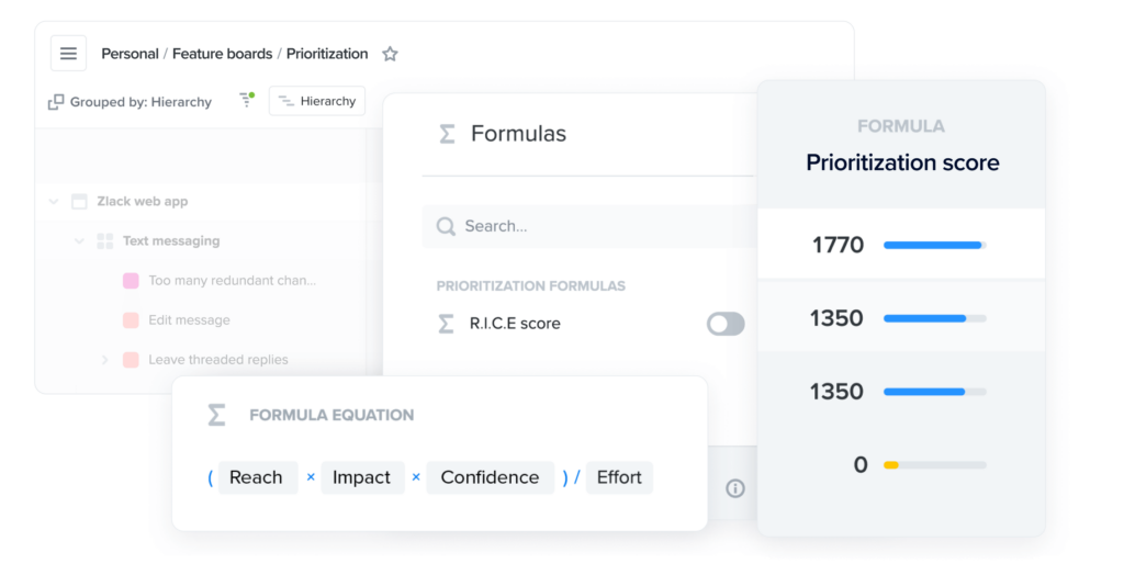 Productboard software review screenshot showing prioritization