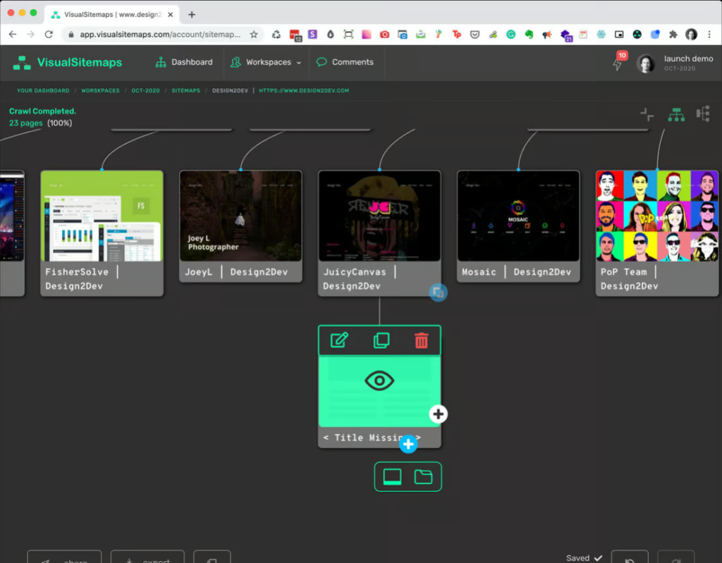 VisualSitemaps review showing the sitemap editor interface
