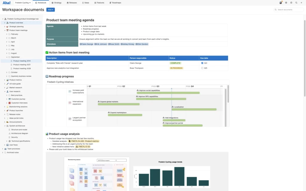 Aha! review showing the workspace documents