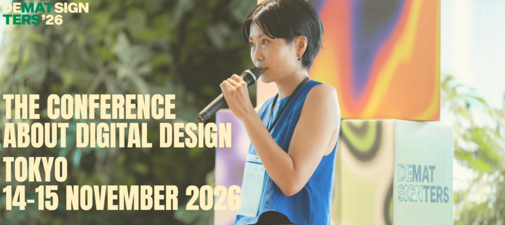 Relatore che si presenta sul palco alla conferenza di design digitale Design Matters