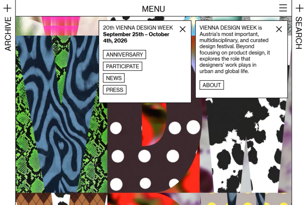 Screenshot del sito web Vienna Design Week 2026