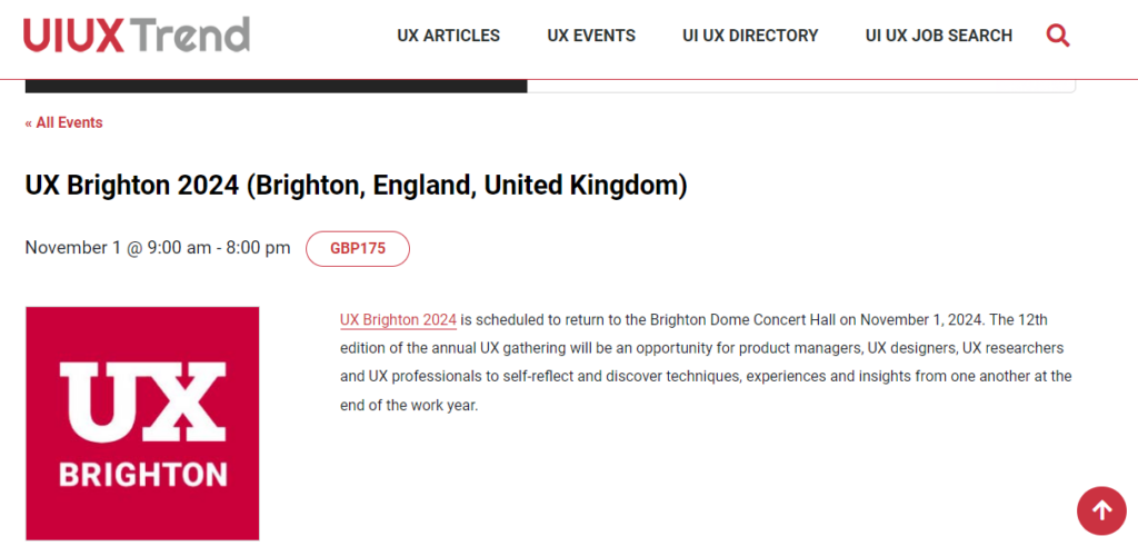 UX Brighton 2024 event page screenshot