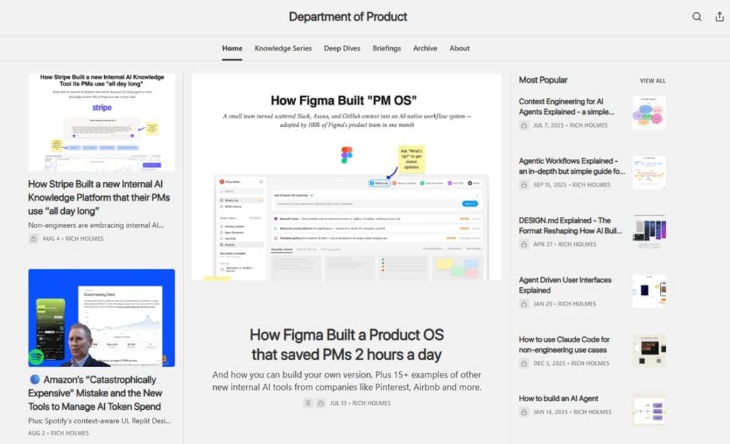 The Department of Product's webpage screenshot