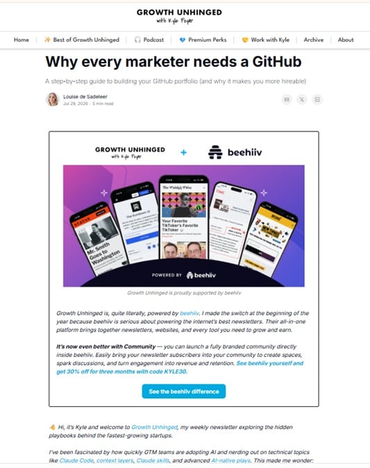 Sample of the Growth Unhinged newsletter