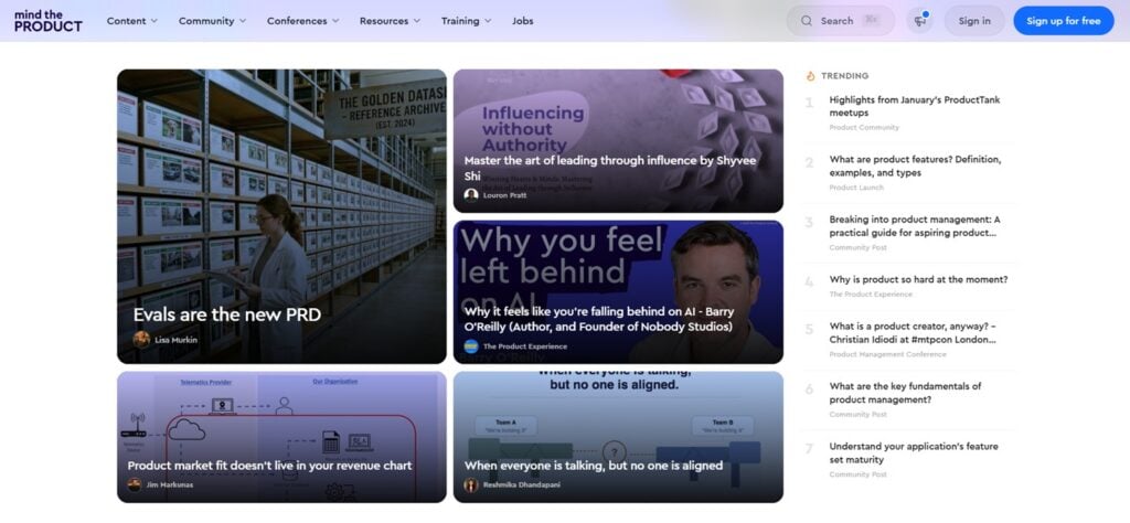 Screenshot of Mind the Product's webpage