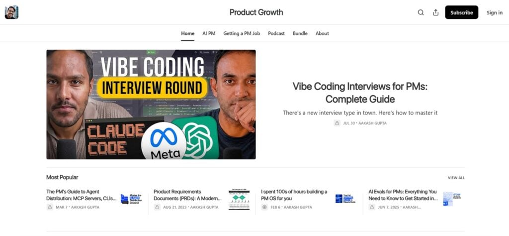 Screenshot of the Product Growth's website
