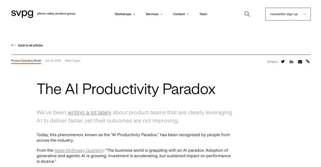 Screenshot of Silicon Valley Product Group's newsletter in desktop version
