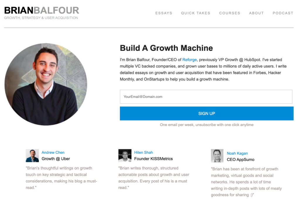 Growth Newsletter by Brian Balfour overview