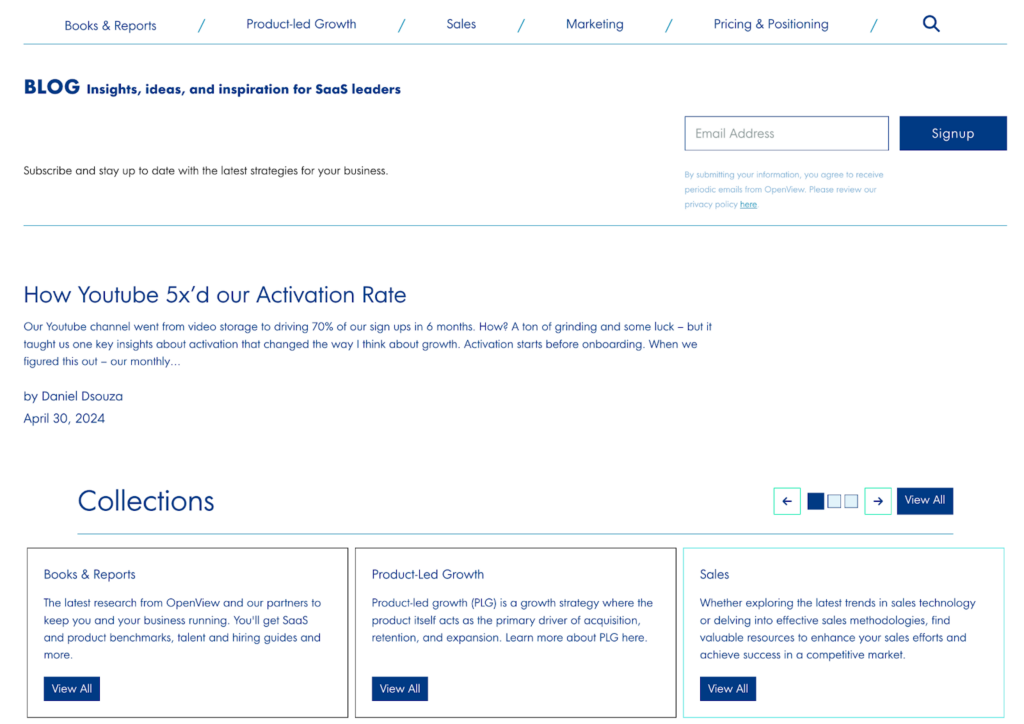 OpenView Blog landing page