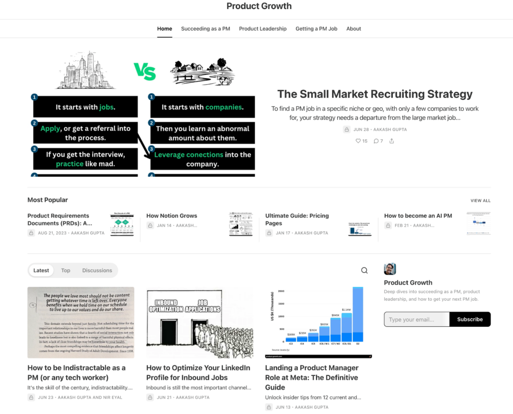 Product Growth blog landing page