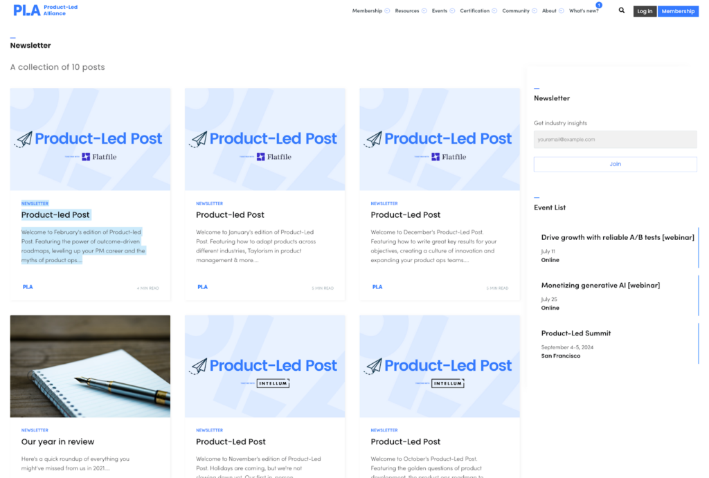 Product-Led Alliance Newsletter issues