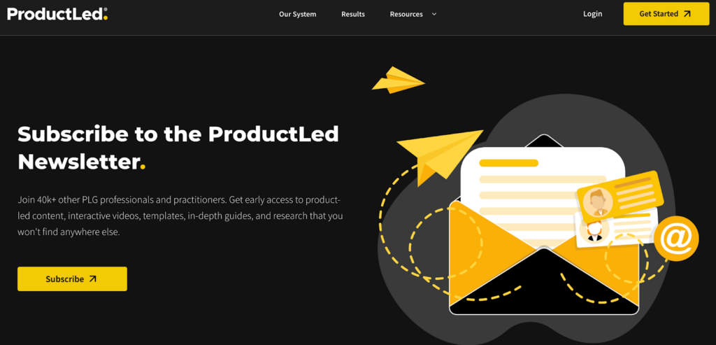 ProductLed Newsletter landing page