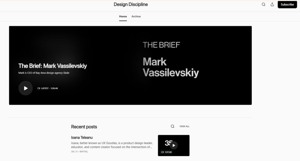 Screenshot der Webseite des Design-Discipline-Newsletters