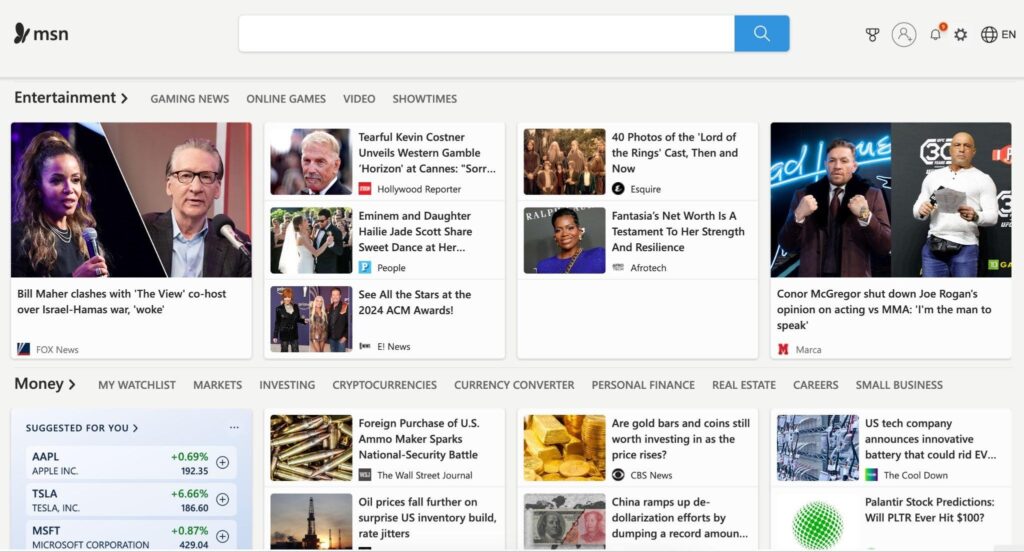 msn hompage screenshot