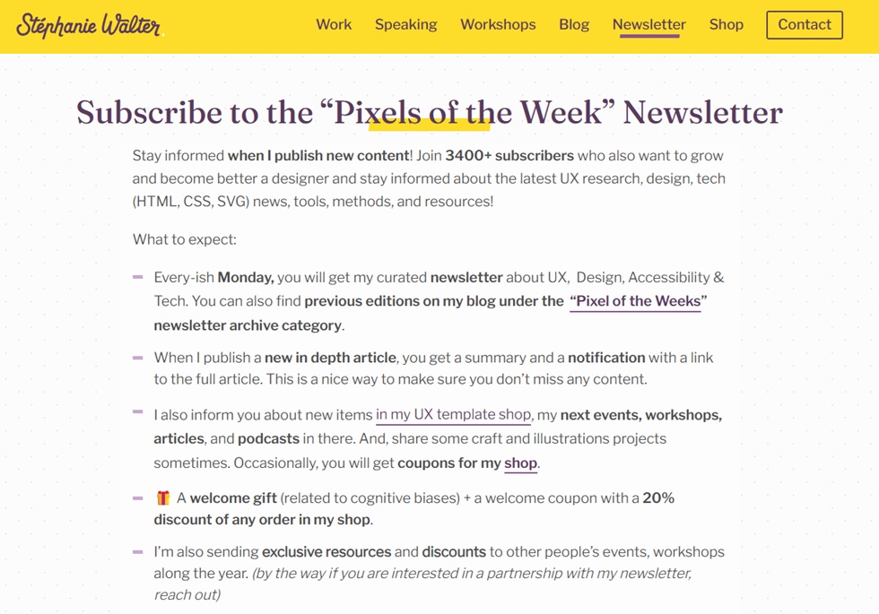 Die Landingpage des Newsletters Pixel der Woche