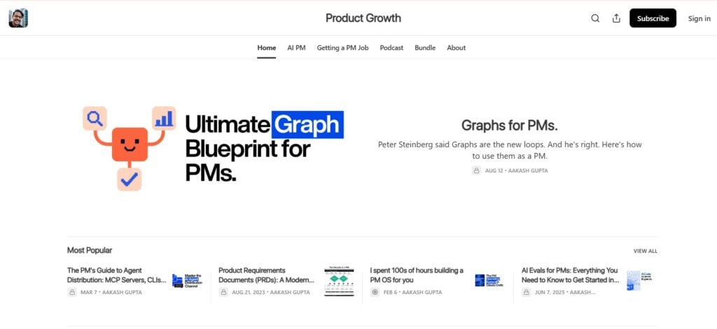 Capture d’écran de la page web de Product Growth