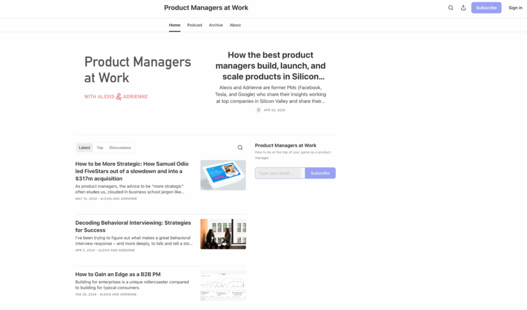 Product Manager at Work newsletter