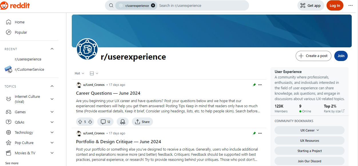 r/UserExperience Reddit website