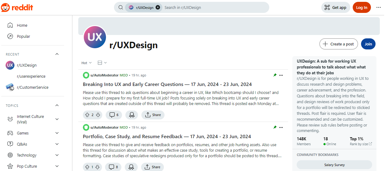 r/UXDesign Reddit website