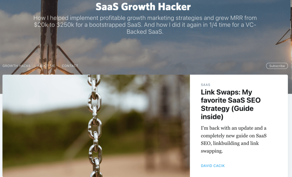 SaaS Growth Hacker Newsletter landing page