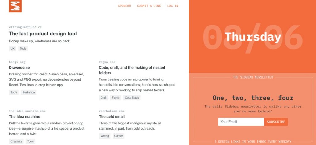 Screenshot der Landingpage des Sidebar-Newsletters