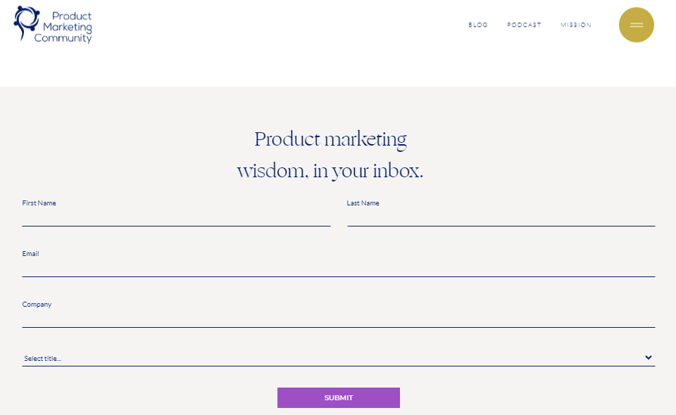 Product Marketing Community subscription page