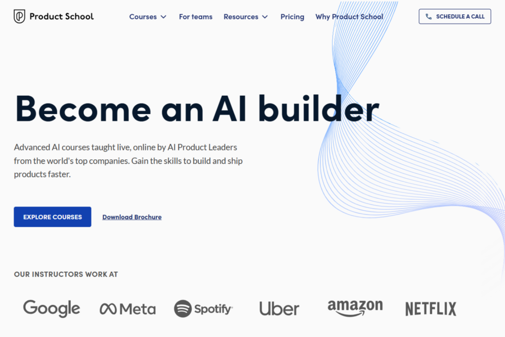 Product School homepage promoting AI courses led by experienced product leaders