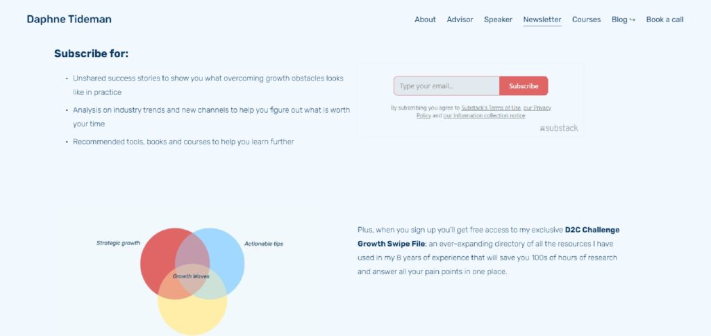 The Growth Waves newsletter subscriptions page