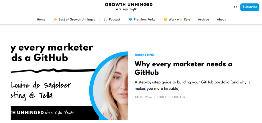 Die Webseite des Newsletters Growth Unhinged
