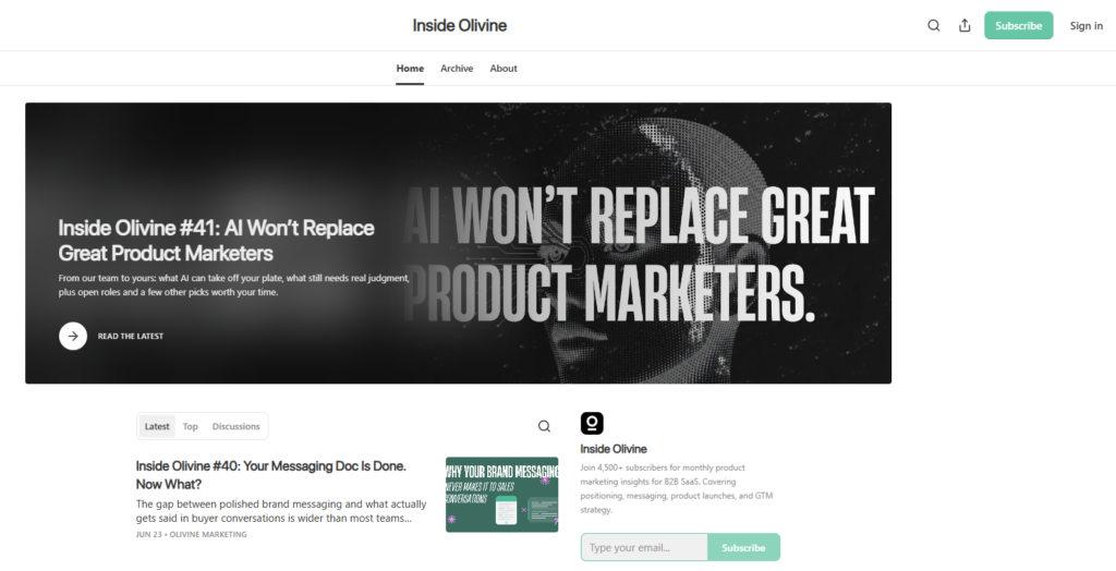 Screenshot der Webseite von Inside Olivine