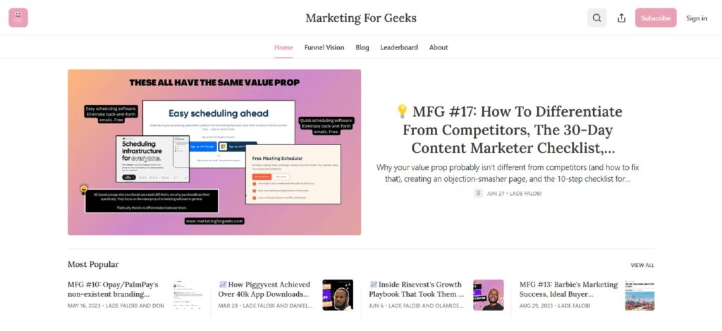 The Marketing for Geeks newsletter website