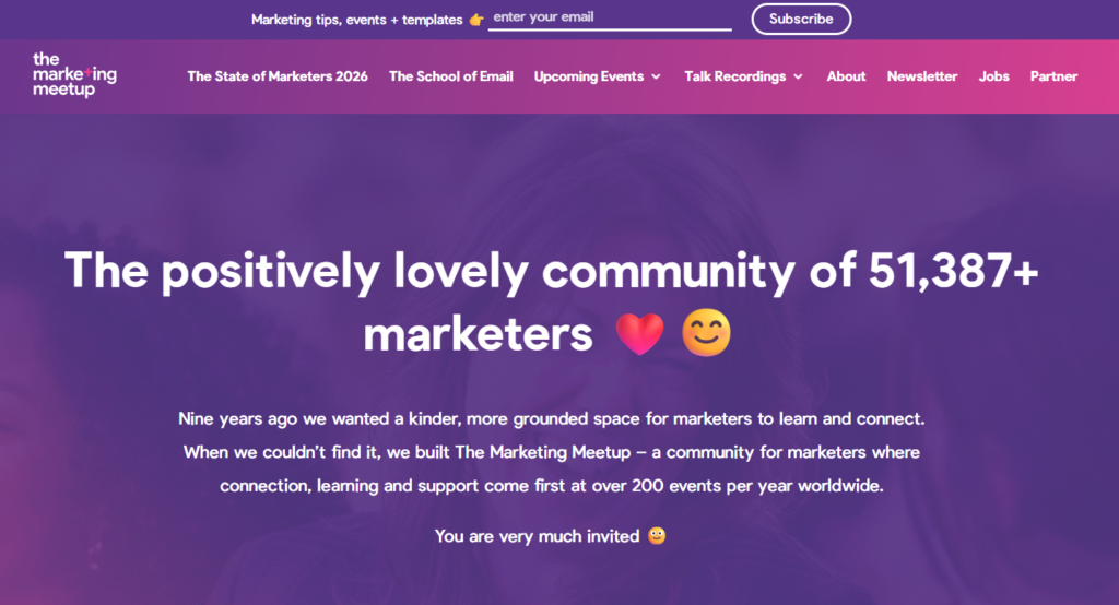 Screenshot der Landingpage von The Marketing Meetup