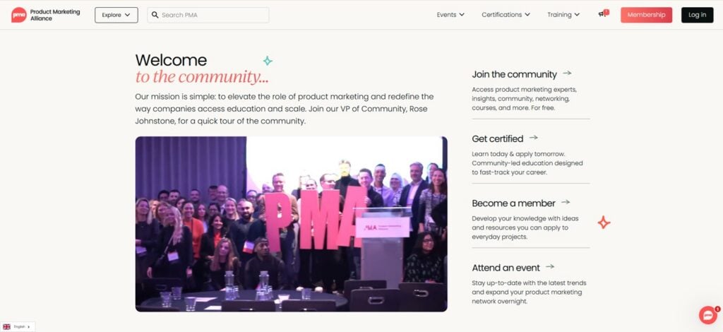 Screenshot der Webseite der Product Marketing Alliance