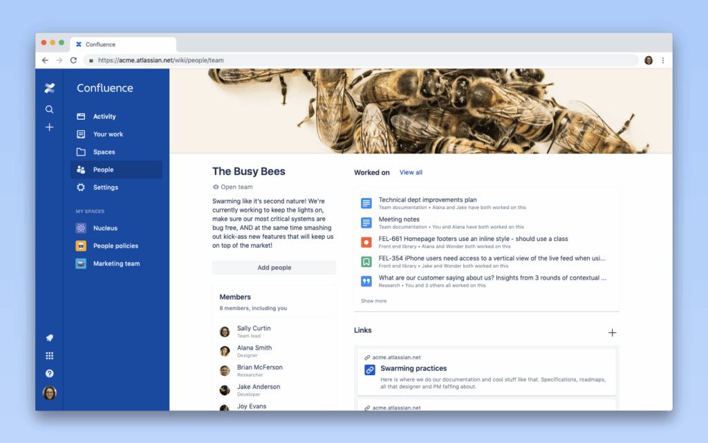 screenshot of confluence collaboration features