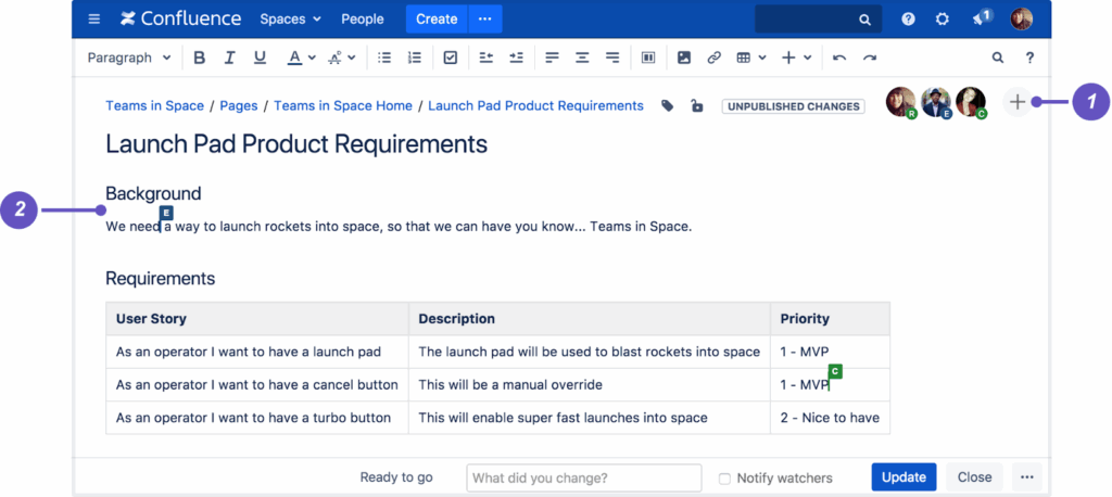 screenshot of confluence real time collaboration